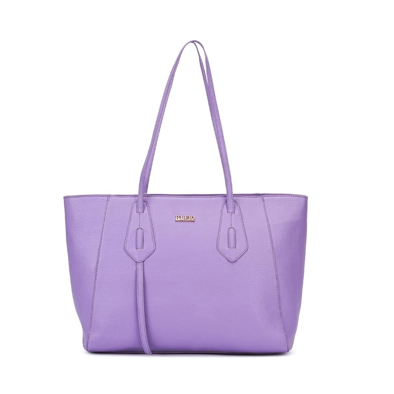 KLEIO Vegan Leather Zipper Office Tote Bag with Laptop Compartment (14") - Purple - Image 1